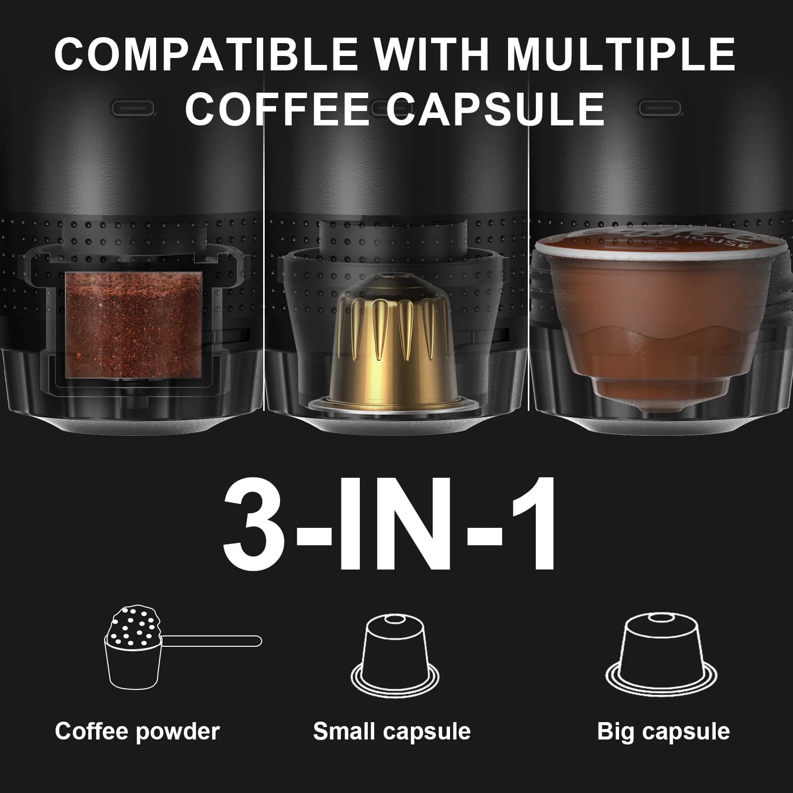 Bärbar 3-i-1 espressokaffemaskin